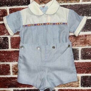 Vintage CI Castro blue boys button on set 12m 16” sts heirloom boutique